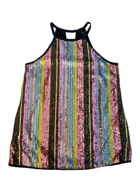 RIVER ISLAND Sequin Multicolor Striped Halter Tank Top